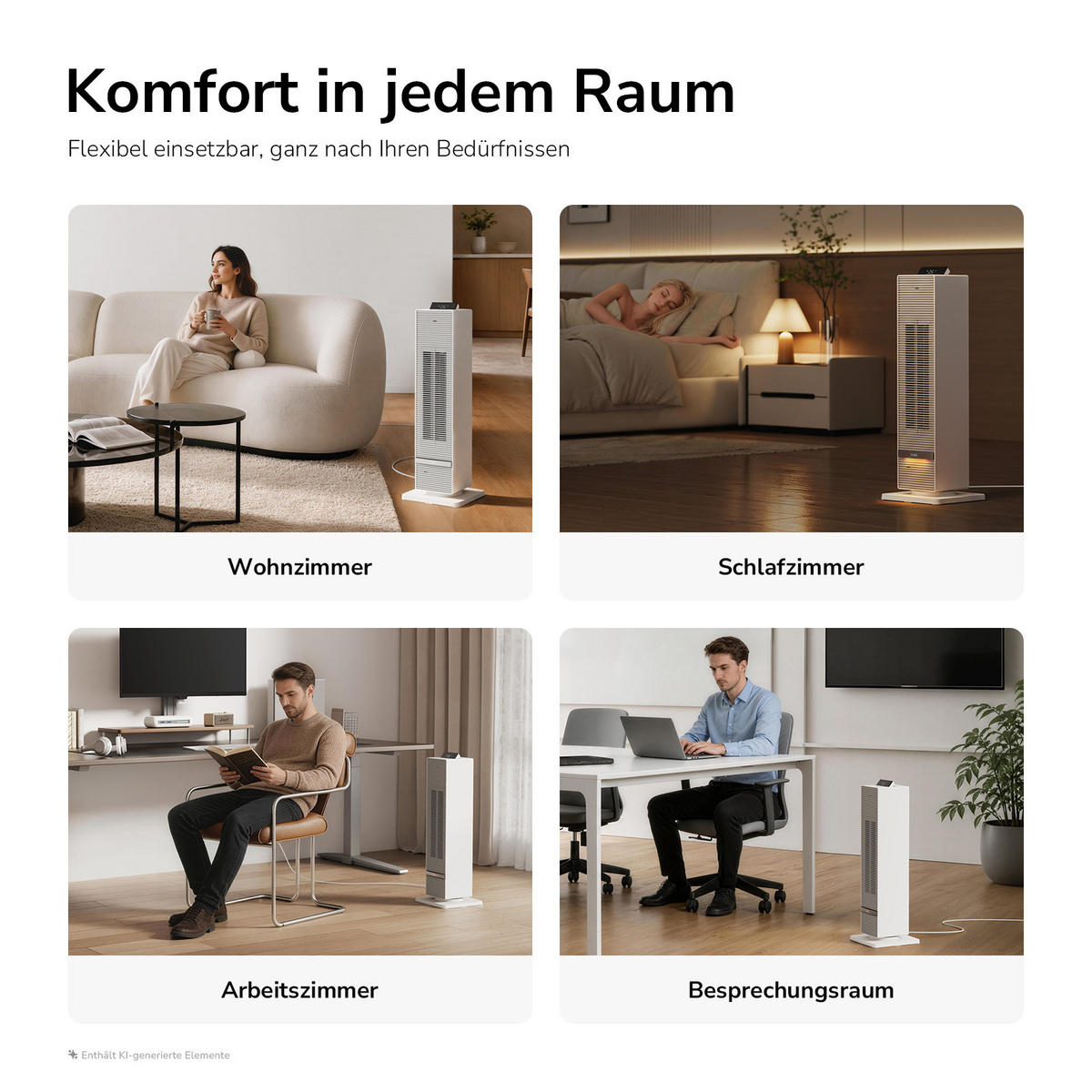 HEIZLÜFTER 2 in 1 mit Ventilator 70 x 24 cm, LED Display, Fernbedienung, Weiß - Weiß, Keramik/Kunststoff (24/70/24cm) - EMKE