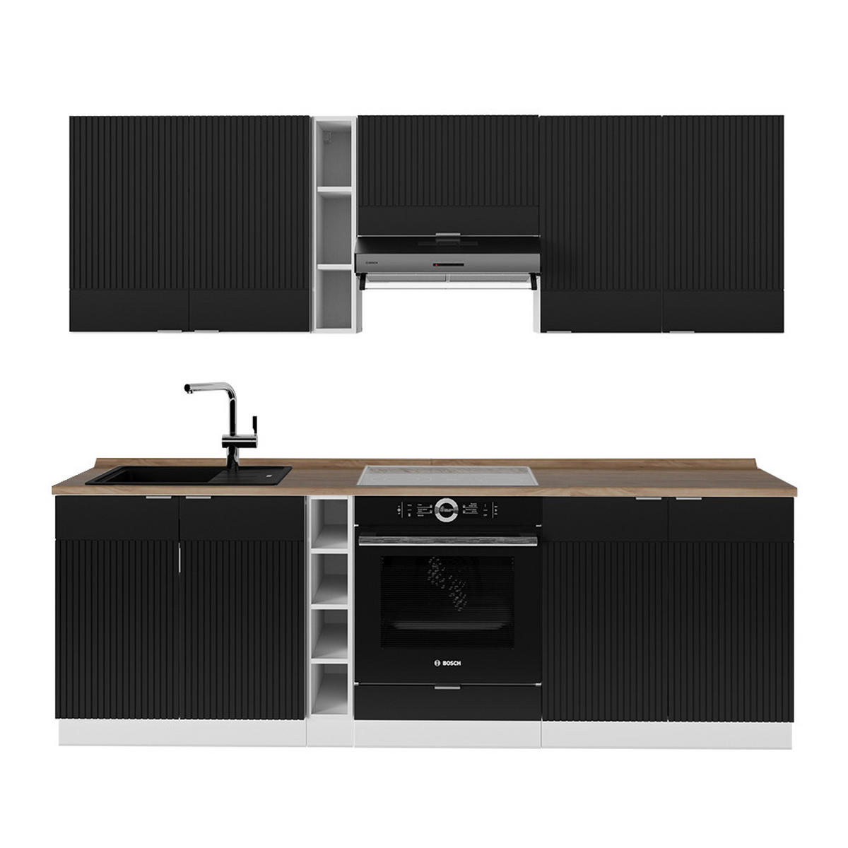 KÜCHENZEILE Fame-Line, Schwarz gestreift/Weiß, 235 cm, AP Eiche - Schwarz/Weiß, Holzwerkstoff (235/81.6/60cm) - Vicco