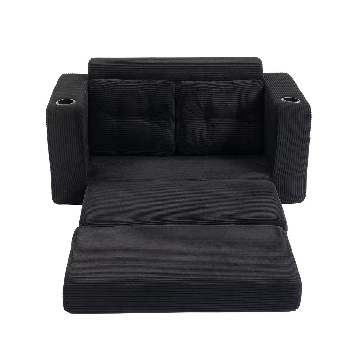 SCHLAFSOFA in Schwarz Cord mit Getränkehalter und Seitentaschen - Schwarz, Textil (136/82.5/80cm) - Oxeza