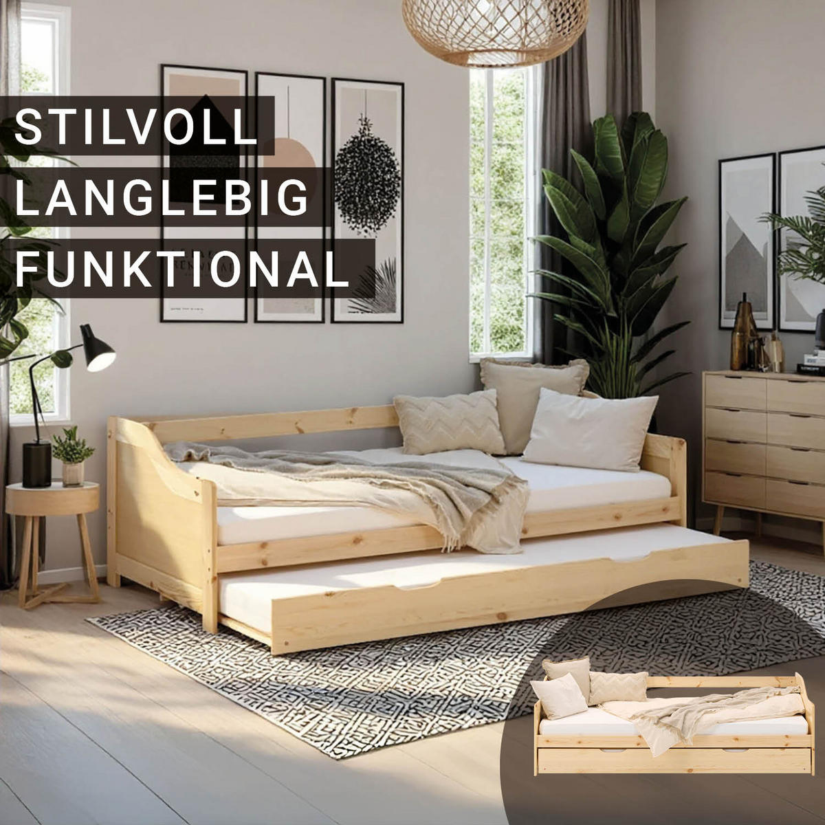 JUGENDBETT ausziehbar 90/200 cm Natur - Naturfarben, Holz (90/200cm) - Homestyle4u