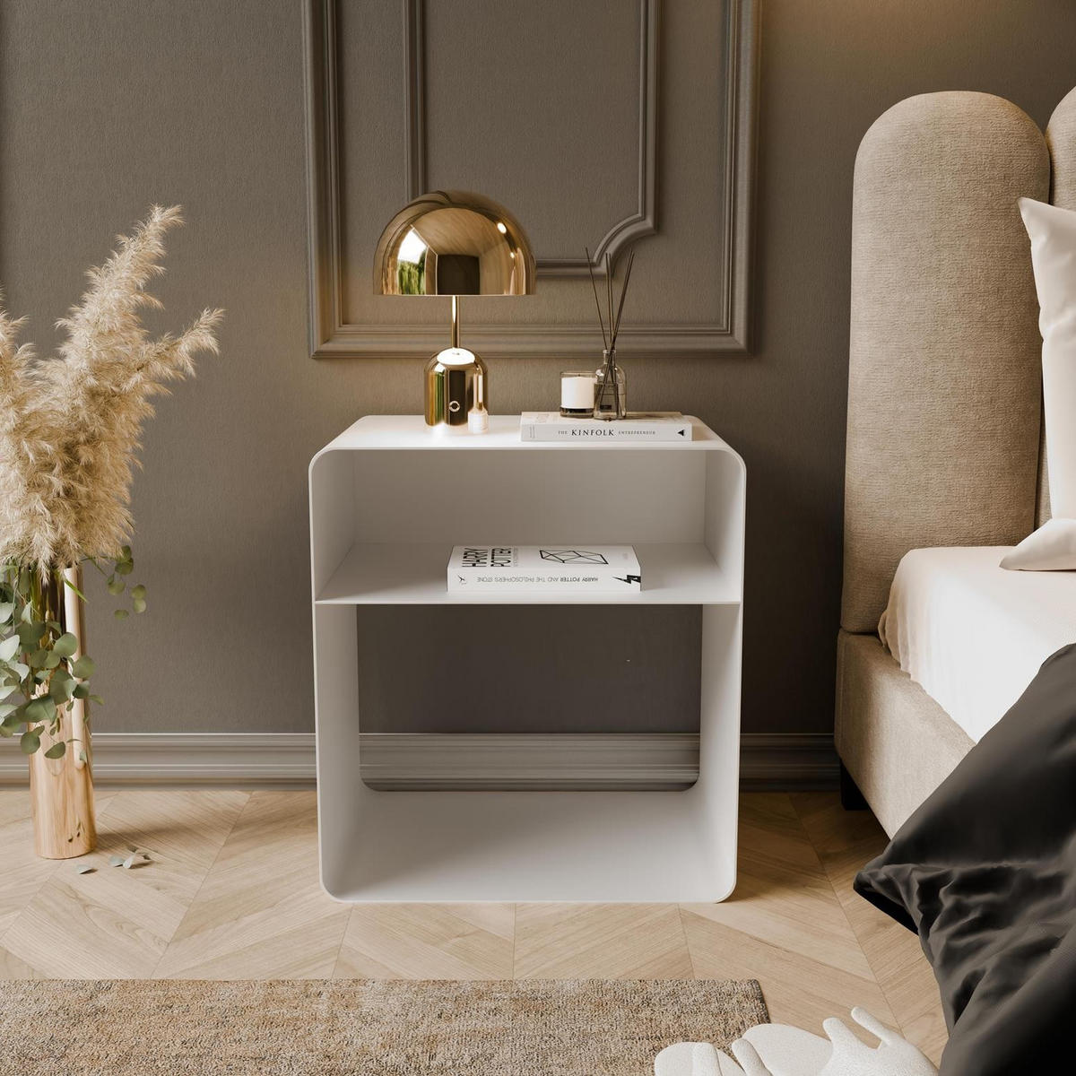 NACHTTISCH Aura Weiß, mit Ablage für minimalistische Innenräume - Weiß, Metall (45/50/35cm) - Bettso