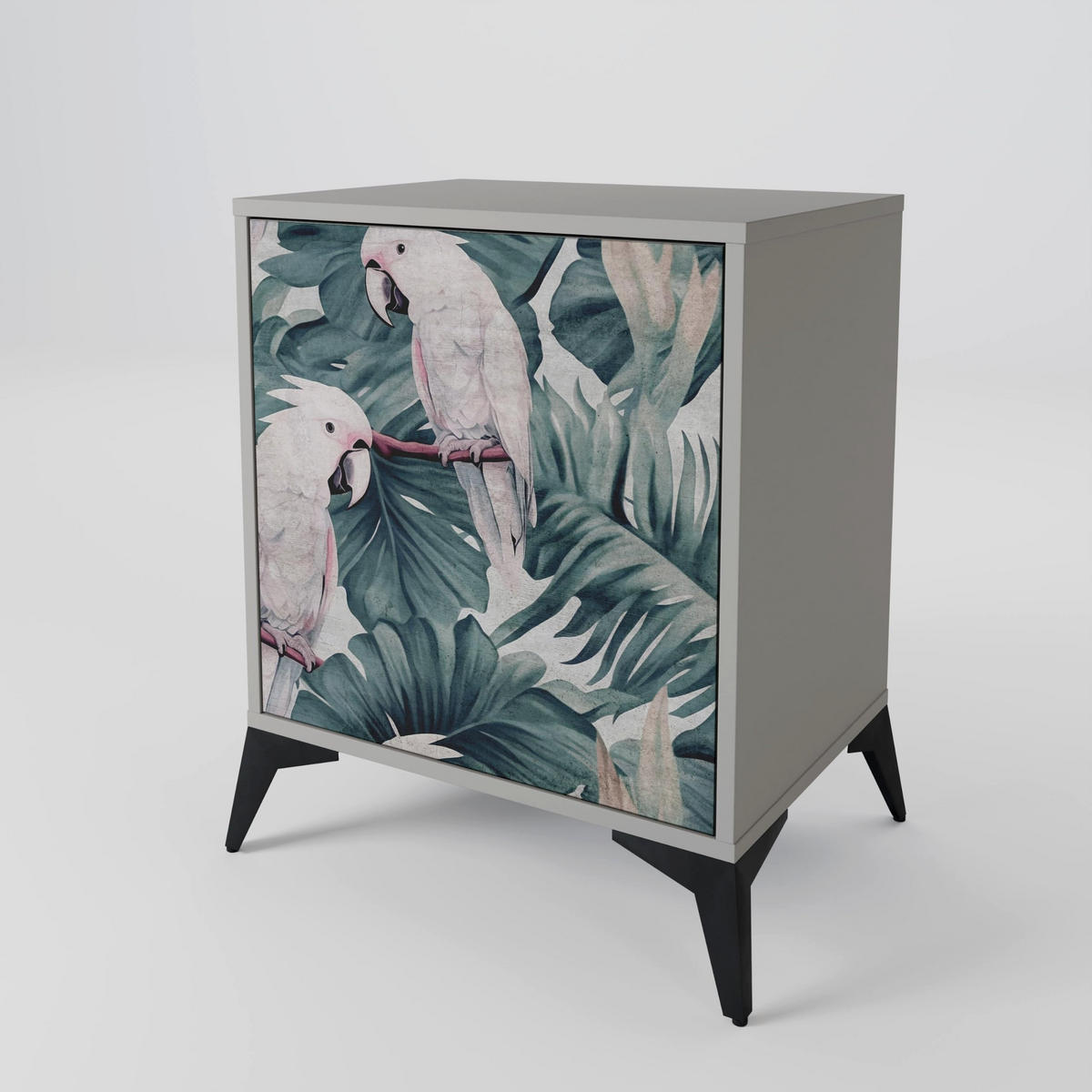 SIDEBOARD POPINJAY LOOK, Grau, 57,5x42x72,5 cm, Schwarze Metallfüße - Multicolor/Schwarz, Holzwerkstoff/Metall (57.5/72.5/42cm) - SpaceRebels