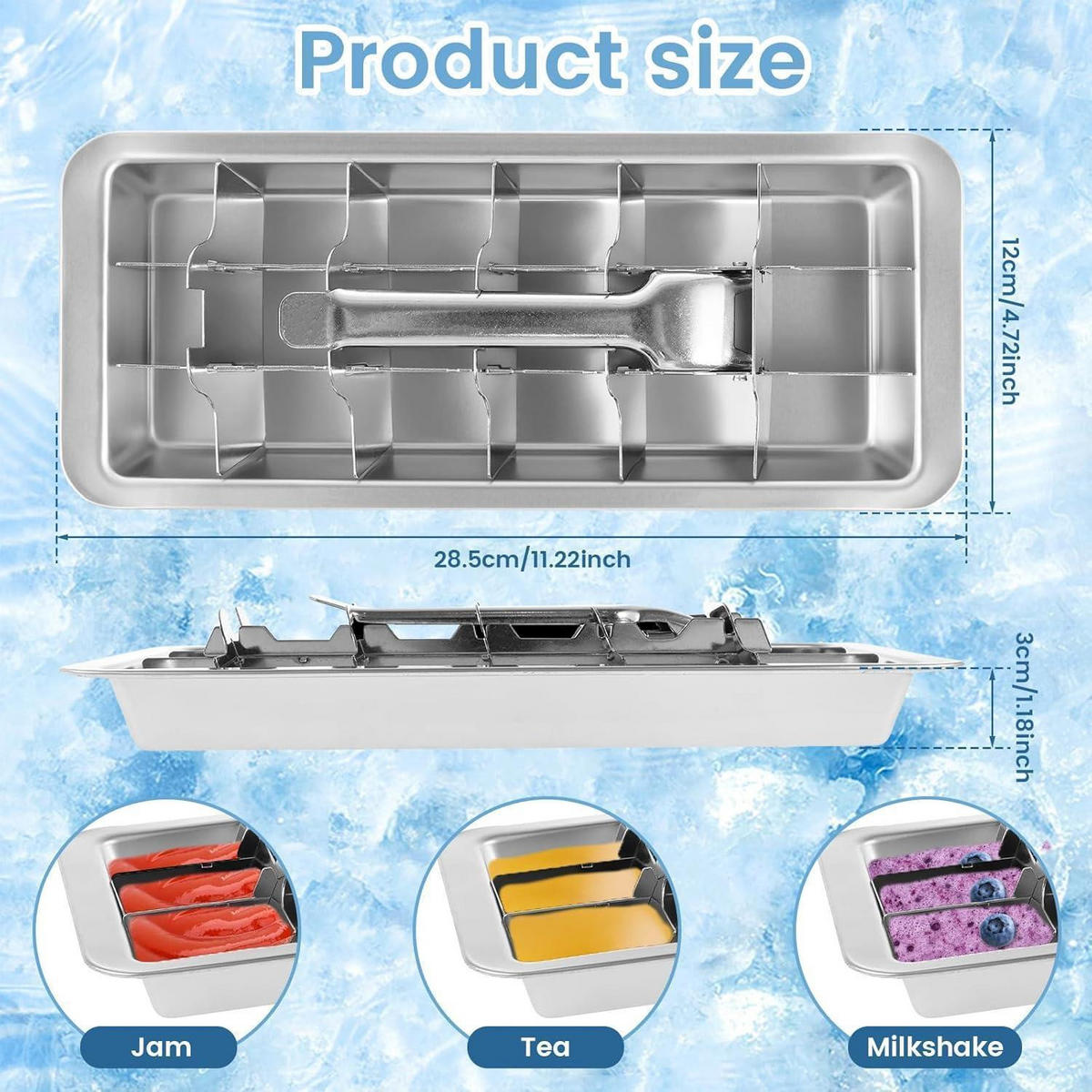 EISWÜRFELFORM Edelstahl 18 Steckplätze mit Henkel - Silberfarben, Metall (12/3/28cm)