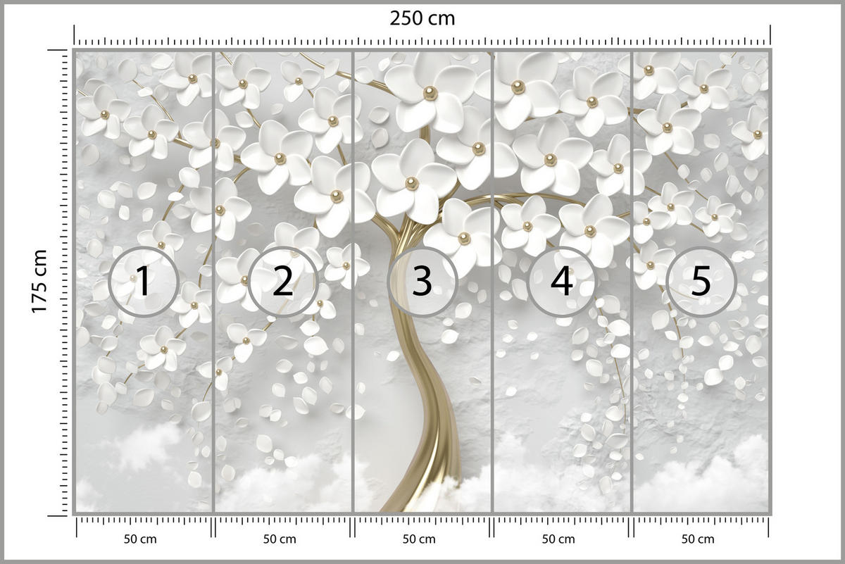 FOTOTAPETE für Schlafzimmer Perlmutt Blumen Abstract Baum 250x175 - Gelb/Goldfarben, Papier (250/175cm) - Muralo