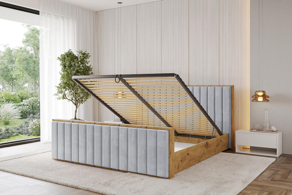 POLSTERBETT mit Bettkasten, Fußteil und Lattenrost, Boxbett ohne Matratze - ENZO4-Z 120x200 Hellgrau - Hellgrau, Holzwerkstoff/Textil (120/200cm) - ALTDECOR