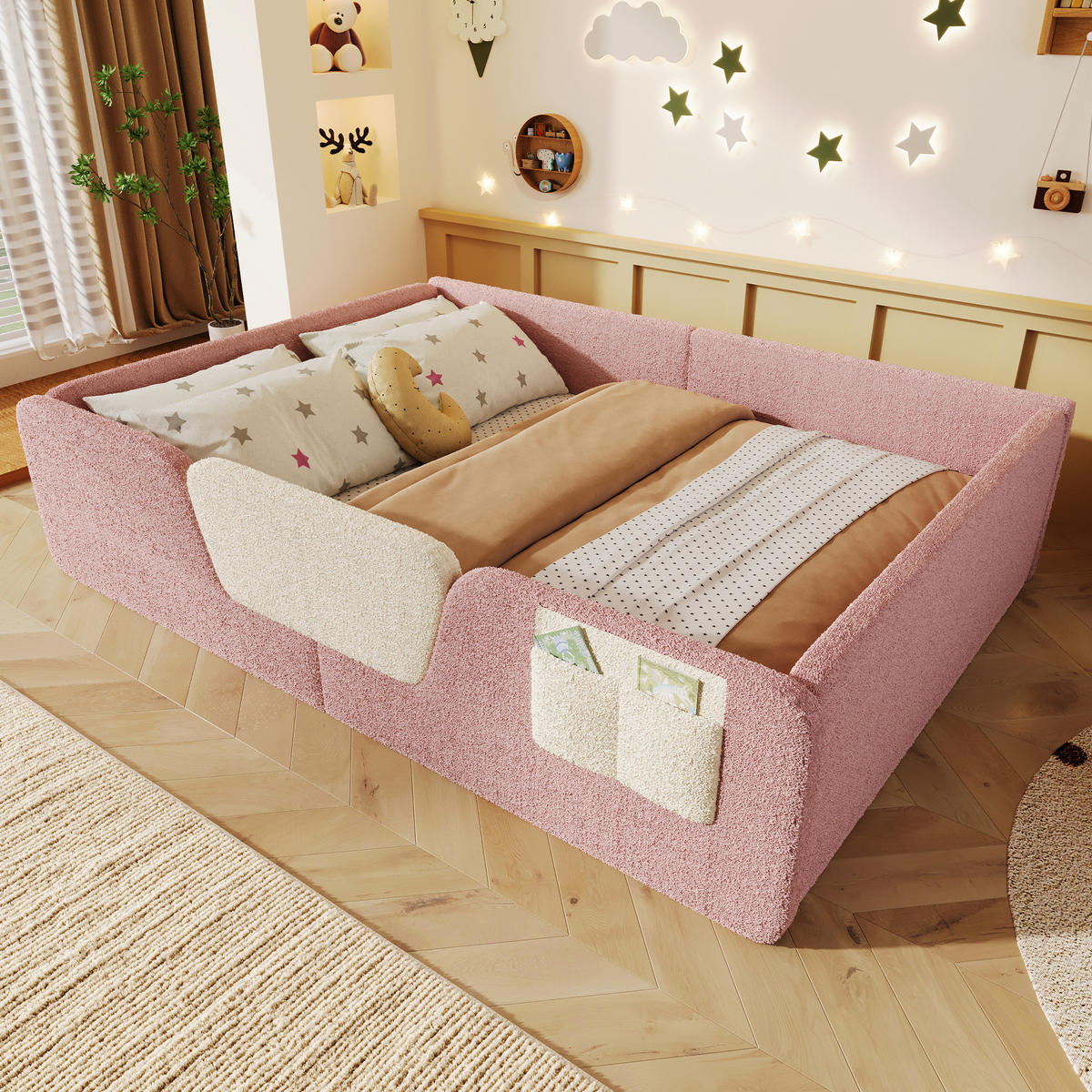KINDERBETT 140/190 cm in Rosa mit abnehmbaren Seitengittern und Stofftasche Samt - Rosa, Holzwerkstoff/Textil (140/190cm) - STILVORA