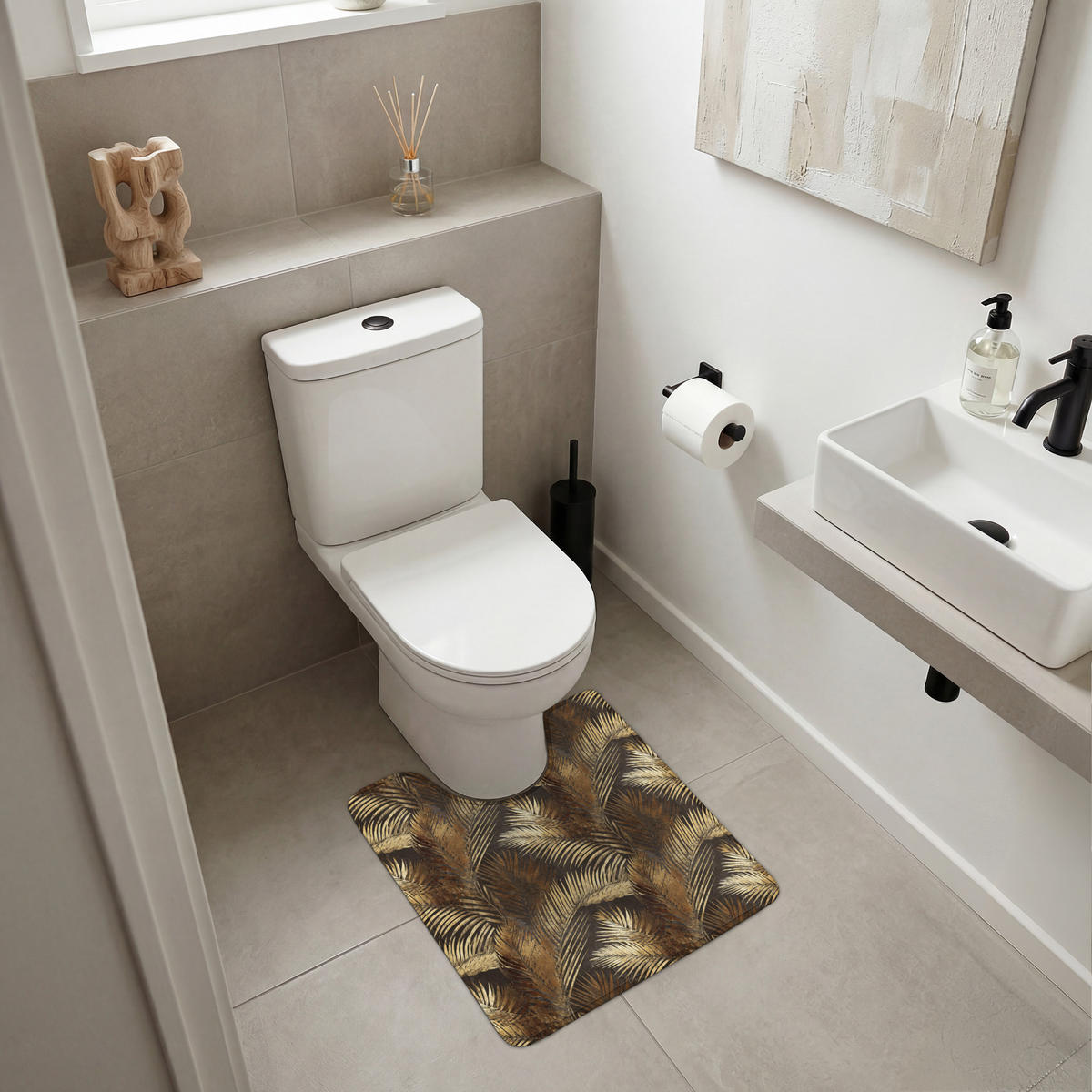 WC PŘEDLOŽKA Tropical - Listy - zlaté 55x60 cm - zlatá, textil/plast (55/1cm) - OnlyWow