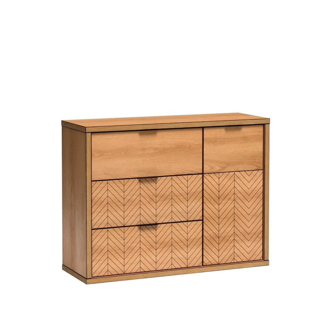 KOMMODE CARINI 117,5/90/40,6cm mit 3 Schubladen 1 Türen Eichefarben - Eichefarben, Holzwerkstoff (117.5/90/40.6cm) - MASSENO