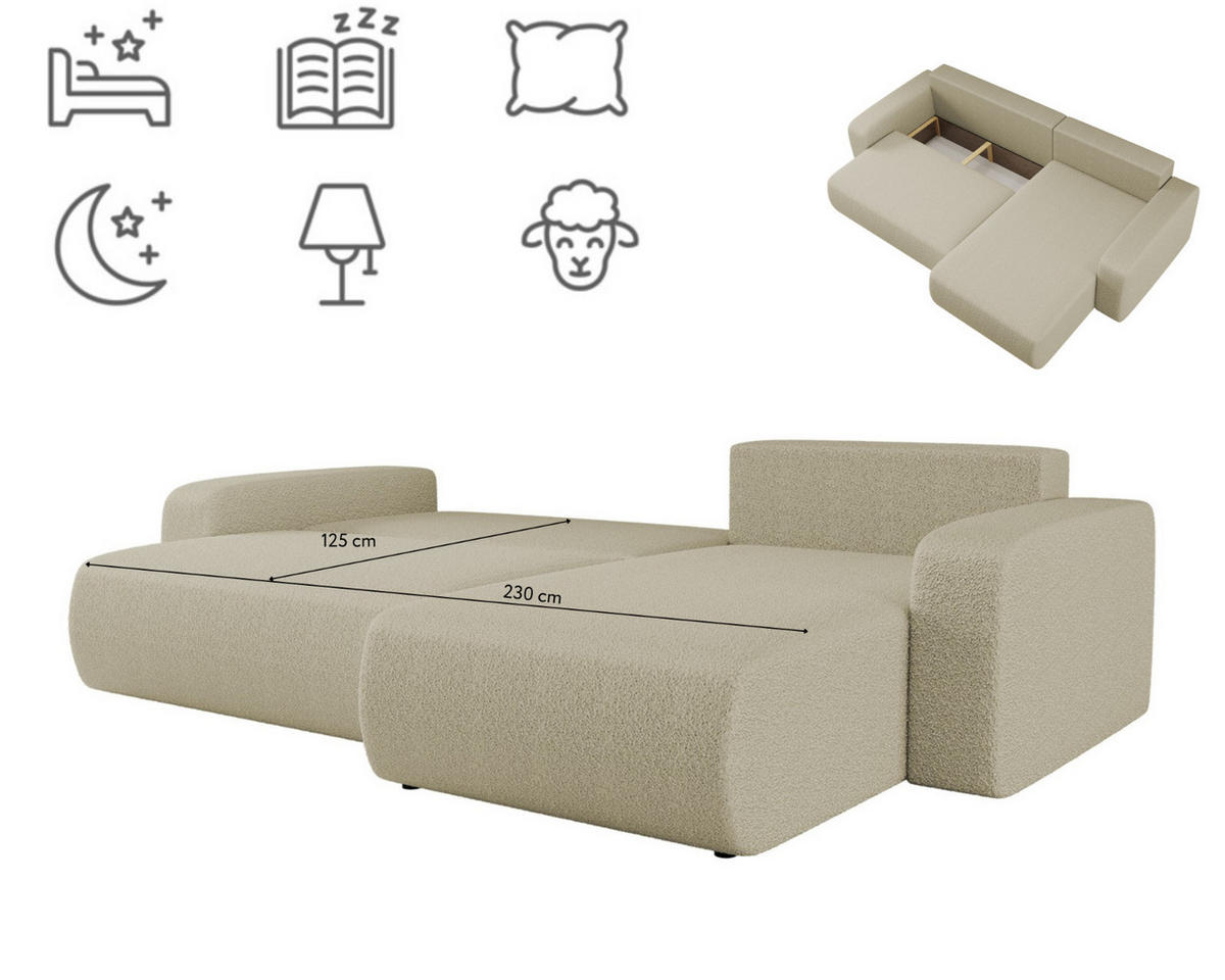 SCHLAFSOFA MILANO XL Und Bettkasten Stoff Quelle Beige Rechts - Beige, Holz (274/82/145cm) - Kaiser Möbel