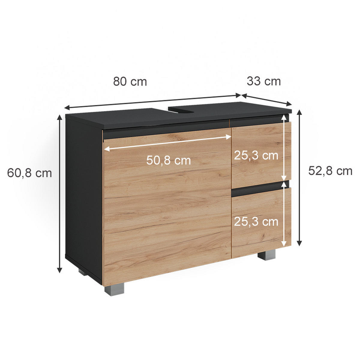 WASCHBECKENUNTERSCHRANK J-Shape Sonoma 80 x 60.8 cm - Sonoma Eiche, Holzwerkstoff (80/60.8/33cm) - Vicco