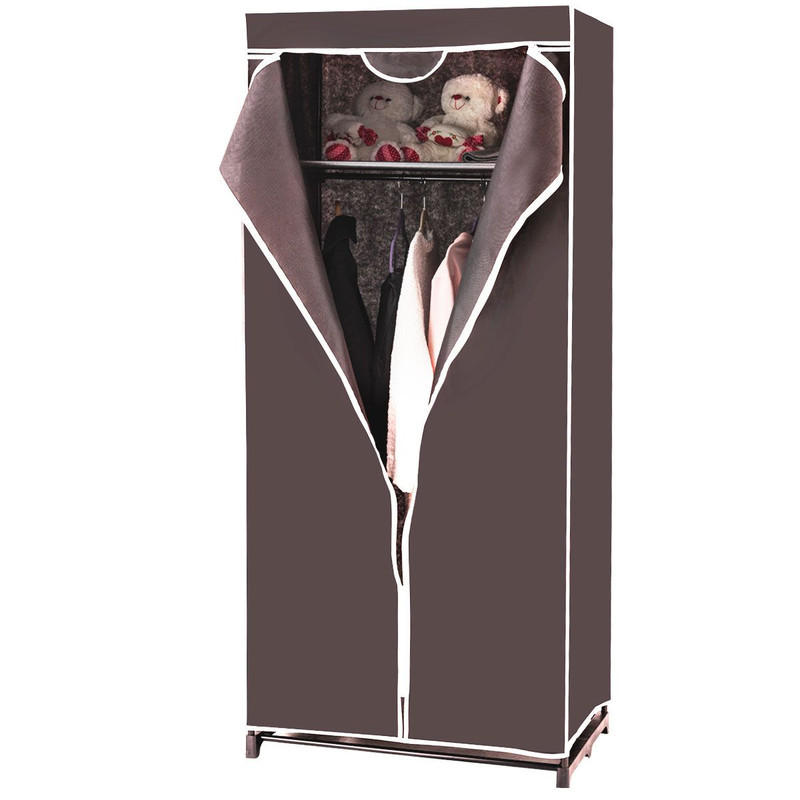 STOFFKLEIDERSCHRANK mit Kleiderstange braun - Braun, Textil (74/172/50cm) - COSTWAY