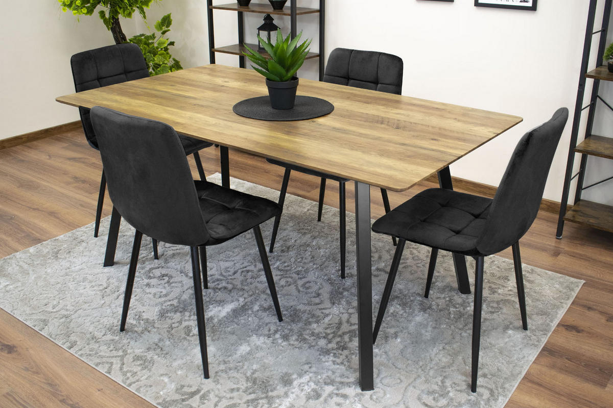 STUHL CETARA 1 Stück, Schwarz, mit Samtstoff gepolstert - Schwarz, Textil/Metall (45/87/51cm) - Komodee