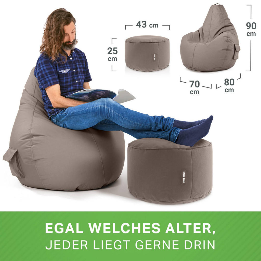 Thumbnail - Green Bean Sitzsack, Braun, Textil, Füllung: Styroporkugeln, Oval, 70x90x80 cm, Hergestellt in Deutschland, Wohnzimmer, ...