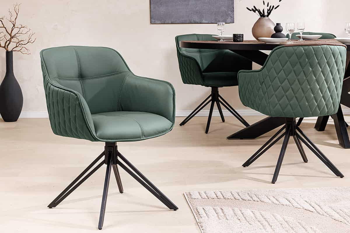 STUHL EUPHORIA Echtleder Grün 80 cm - Schwarz/Grün, Leder/Metall (58/82/60cm) - riess-ambiente