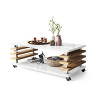 COUCHTISCH rechteckig Weiß Hochglanz - Eiche Gold Ablage Rollen - Weiß Hochglanz/Eichefarben, Holzwerkstoff (60/120/45cm) - designimpex
