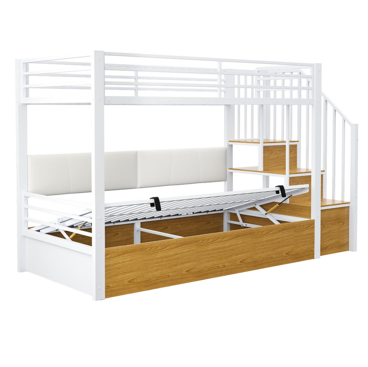ETAGENBETT 90/200 cm weiß aus Metall und MDF mit Stauraum - Weiß, Metall (90/200cm) - OKWISH