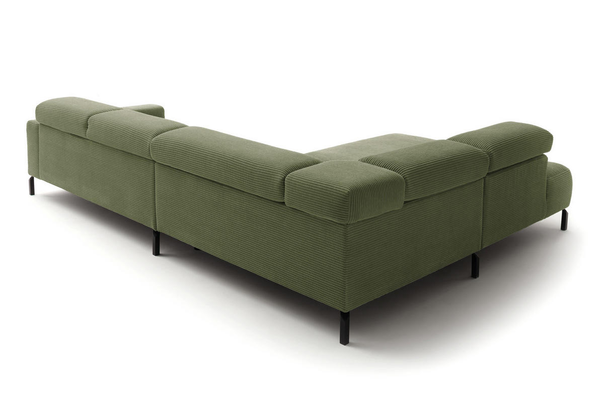 ECKSOFA MIT MOTORISCHEM SITZVORZUG DELIA Grün Cord - Schwarz/Grün, Textil/Metall (312/219cm) - KAWOLA