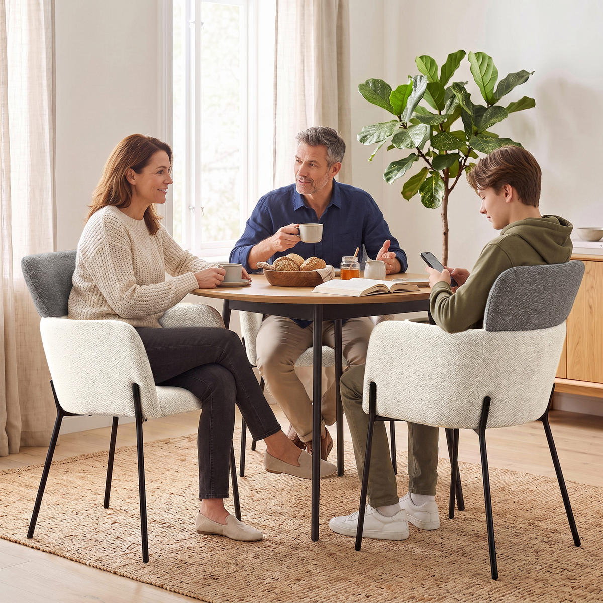 ARMLEHNENSTUHL Osmo mit Metallbeinen, Bouclé-Stoff, Beige+Dunkelgrau - Dunkelgrau/Beige, Textil/Metall (60/85/57cm) - Beautysofa