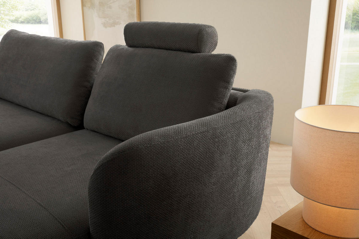 ECKSOFA auf Füßen Kendra 260 cm mit Schlaffunktion, Rechts, Dunkelgrau - Dunkelgrau, Holz (180/260cm) - Emporius