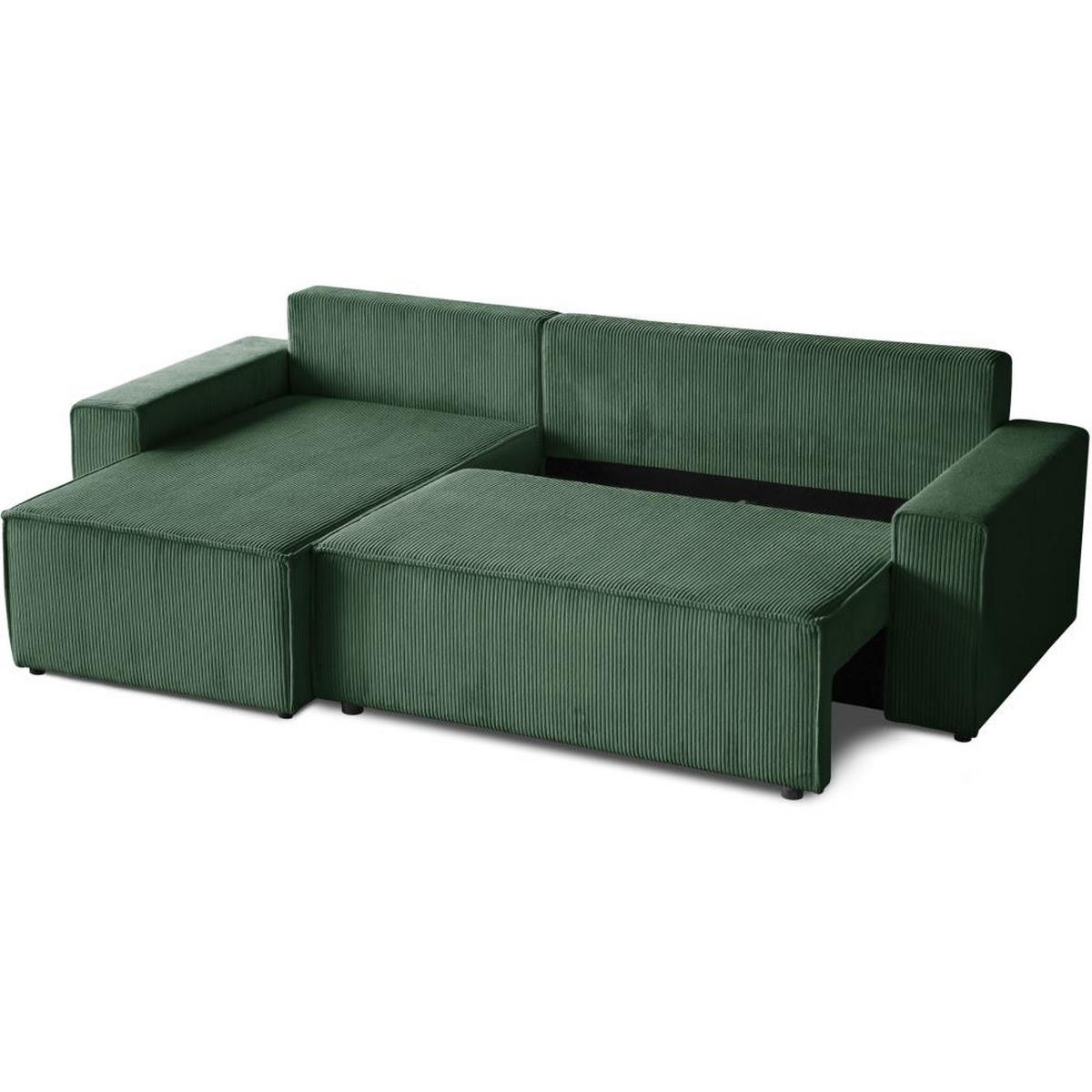 ECKSCHLAFSOFA mit Schlaffunktion Hektor dunkelgrün - Dunkelgrün/Schwarz, Kunststoff/Textil (277/152cm) - Beautysofa