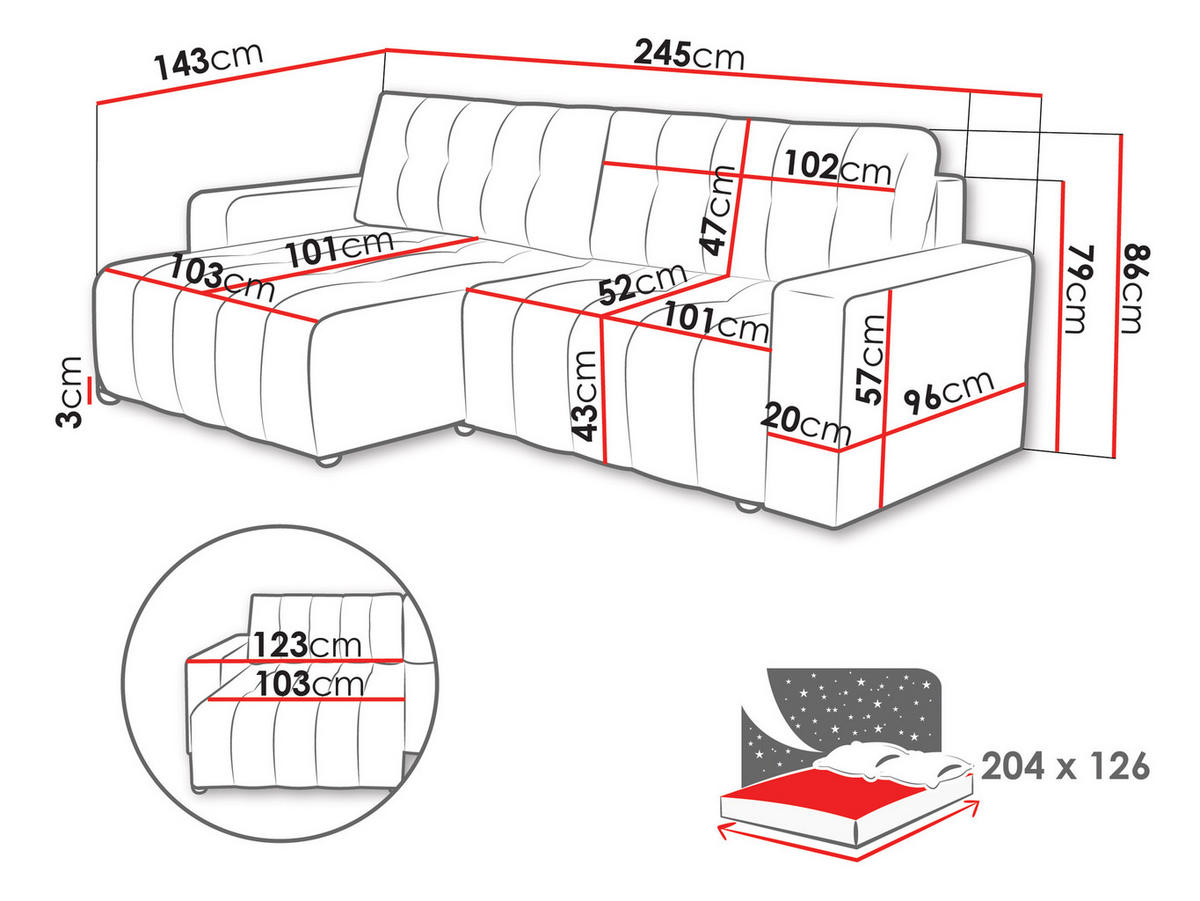 ECKSOFA Masone - Hellrosa/Schwarz, Holz/Kunststoff (245/143cm) - MIRJAN24