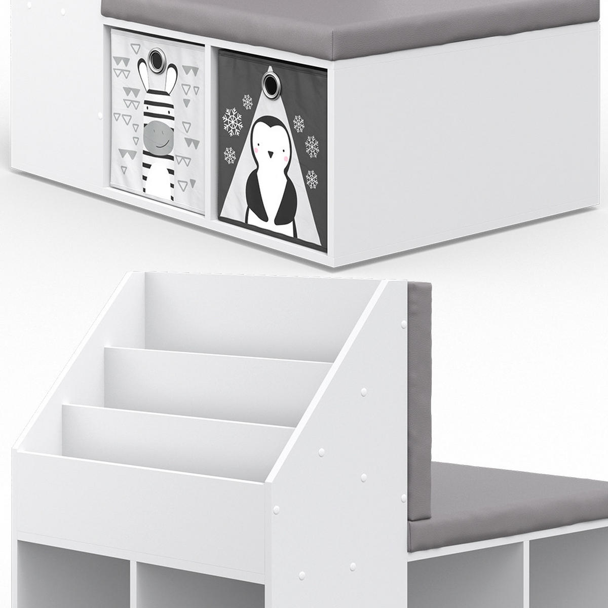 KINDERREGAL Onix Grau 97.1 x 78.4 cm mit 6 Faltboxen opt.2 - Grau, Holzwerkstoff (97.1/78.4/66.8cm) - Vicco