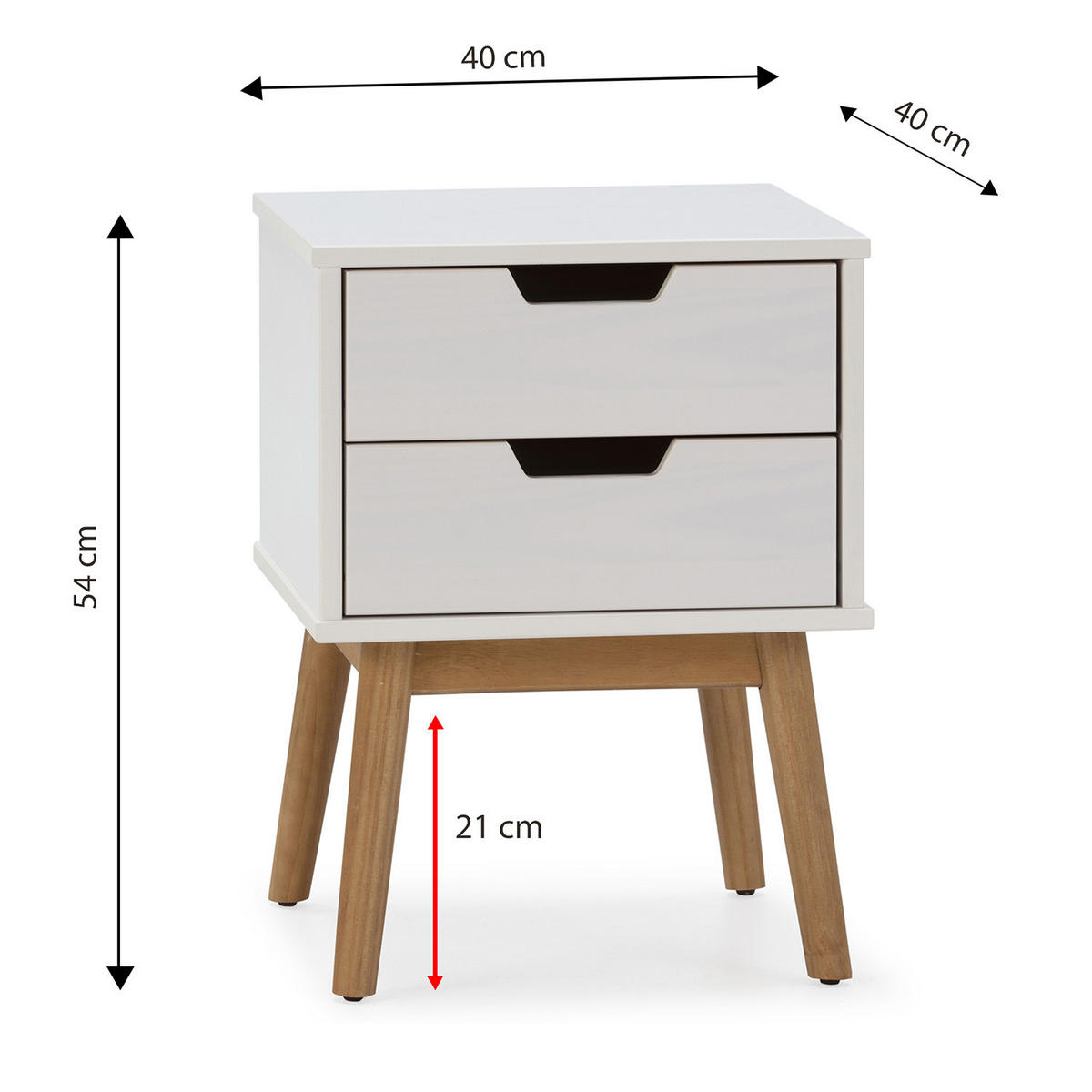 NACHTTISCH Baku 2 weißen Schubladen - Weiß, Holz (40/54/40cm) - VS Venta-stock