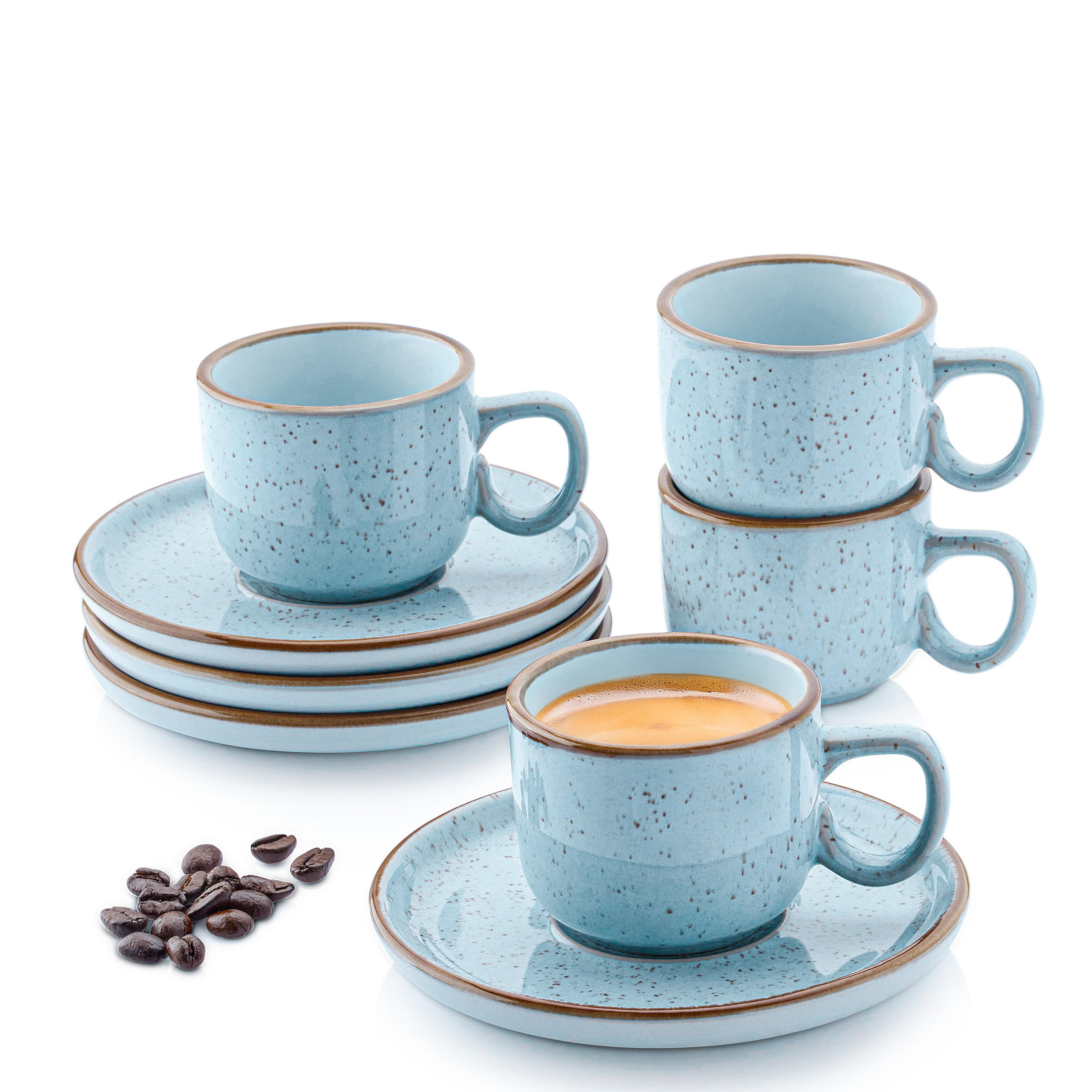 ESPRESSOTASSEN SET RIO LAGUNE - 8 teilig aus Steingut - Blau, Keramik (0.08L) - Sänger