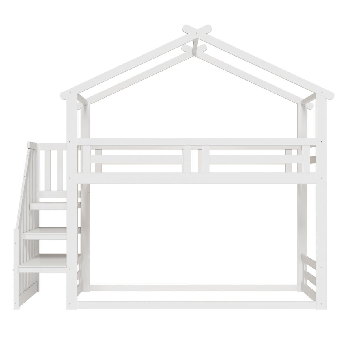 ETAGENBETT 90/200 cm mit Hausdesign, Sicherheitsleiter und Stauraumregal, Weiß - Weiß, Holzwerkstoff (90/200cm) - Redom