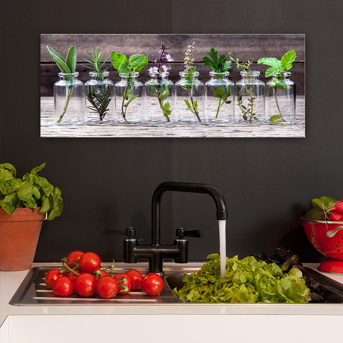 GLASBILD 80x30 cm Küche Kräuter grün - Gelb, Glas (80/30cm) - artissimo