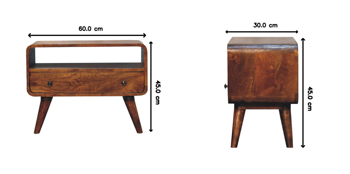LOWBOARD Mini mit gebogener Form, Braun - Messingfarben/Braun, Mangoholz/Holz (60/45/30cm) - Artisan Furniture