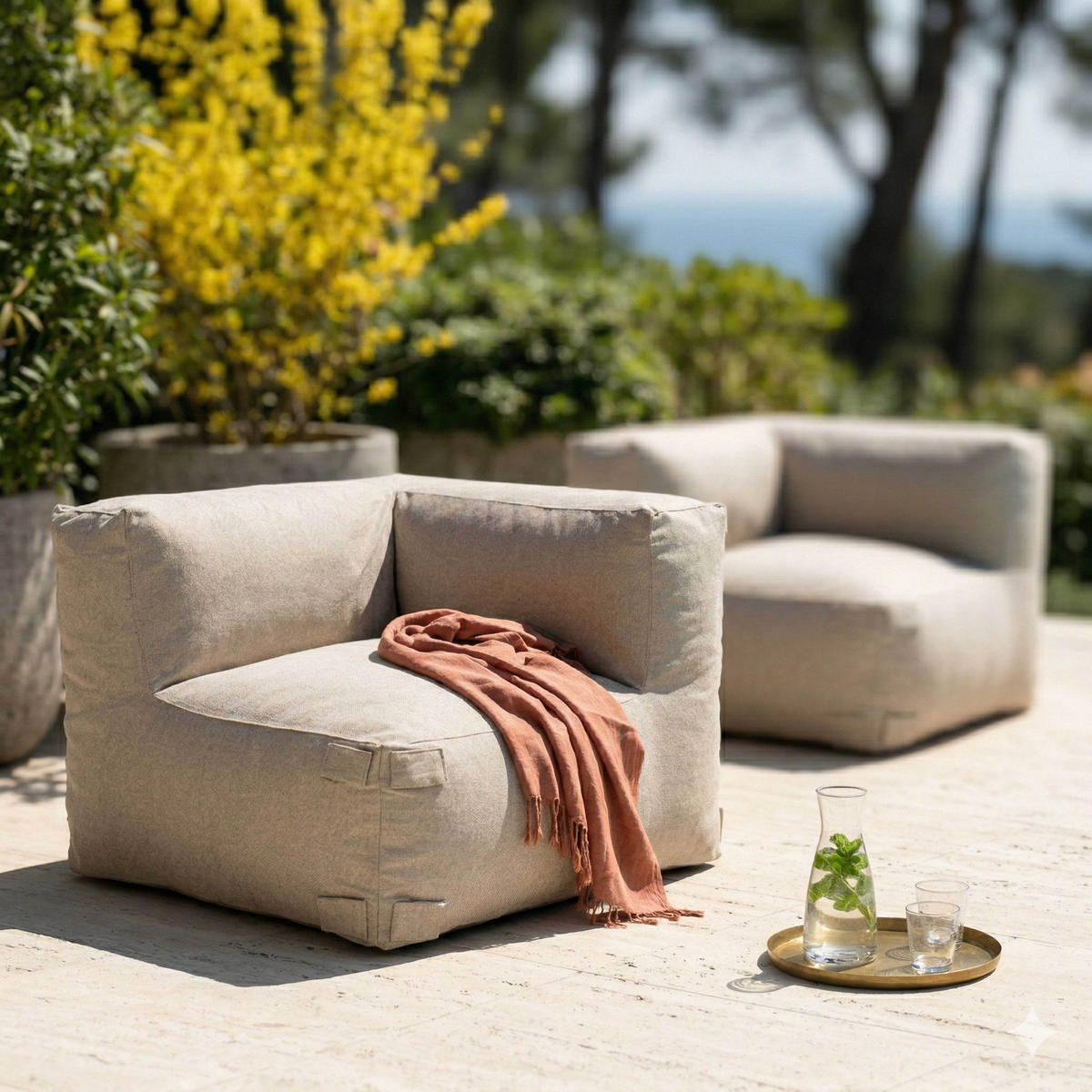 GARTENSOFA mit 2 Sitzplätzen, Beigefarbe - Beige, Textil (170/65/85cm) - Oviala