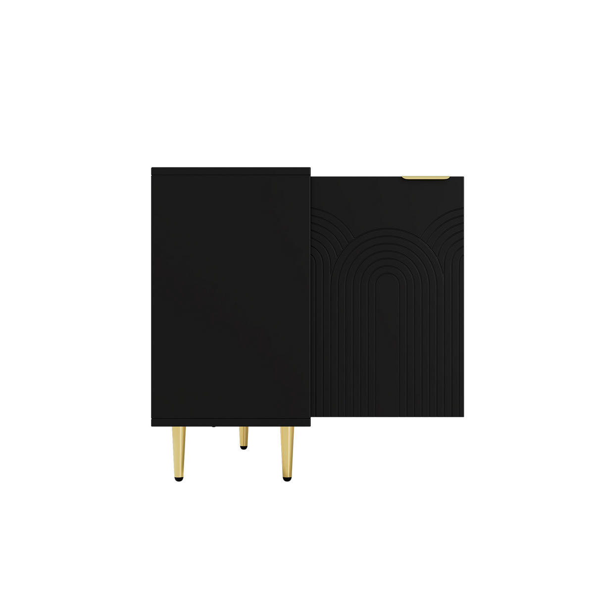 SIDEBOARD Schwarz 4 Türen Gold Griffe Hochglanz 160x40x80cm - Schwarz, Holzwerkstoff (40/80/160cm) - FLIEKS