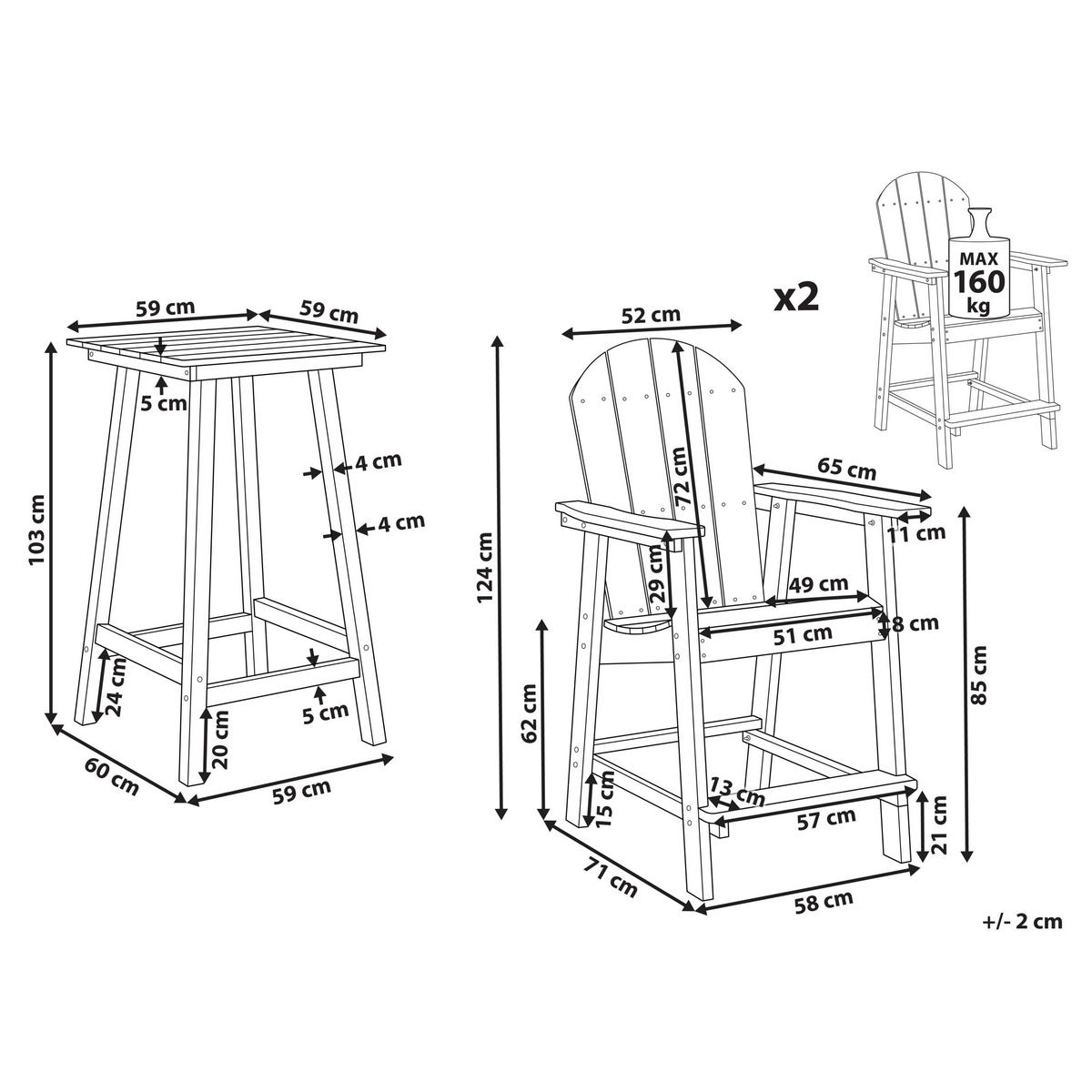 BISTRO-SET 2-Sitzer Rot Adirondack - Rot, Kunststoff - Beliani