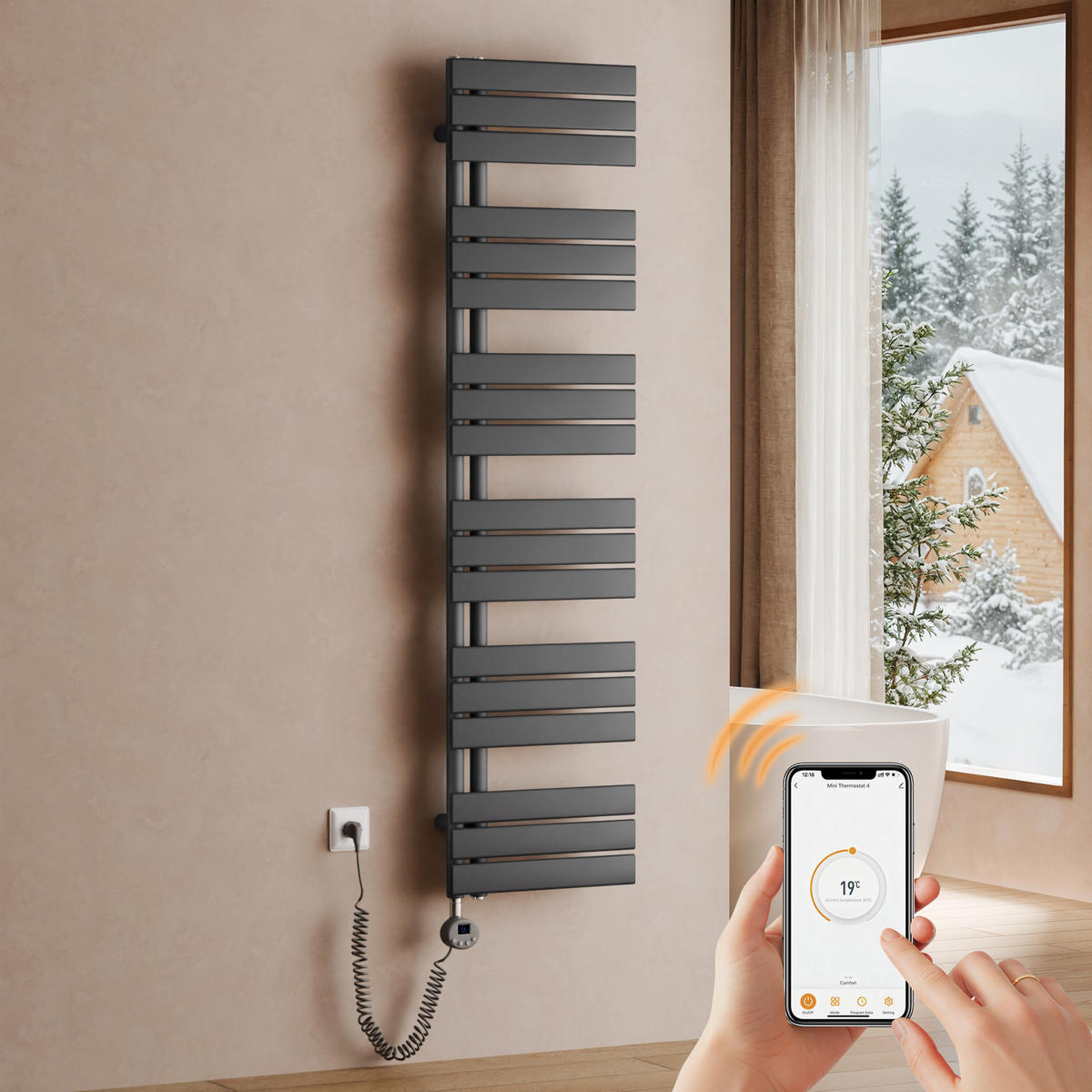 HANDTUCHHEIZKÖRPER 159,9/40 cm anthrazit elektrisch 800 W mit WLAN-Thermostat - Anthrazit, Metall (40/160/5.9cm) - S'AFIELINA