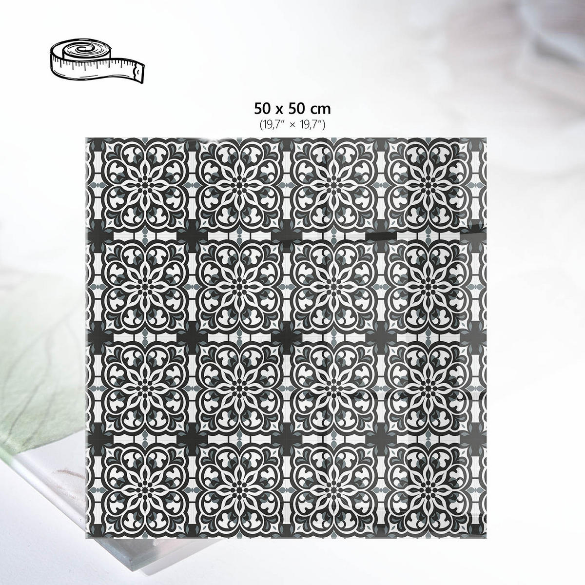 TISCHPLATTE 50x50 cm – Gefliestes Muster - Schwarz, Glas (50/50/0.4cm) - Wallfluent