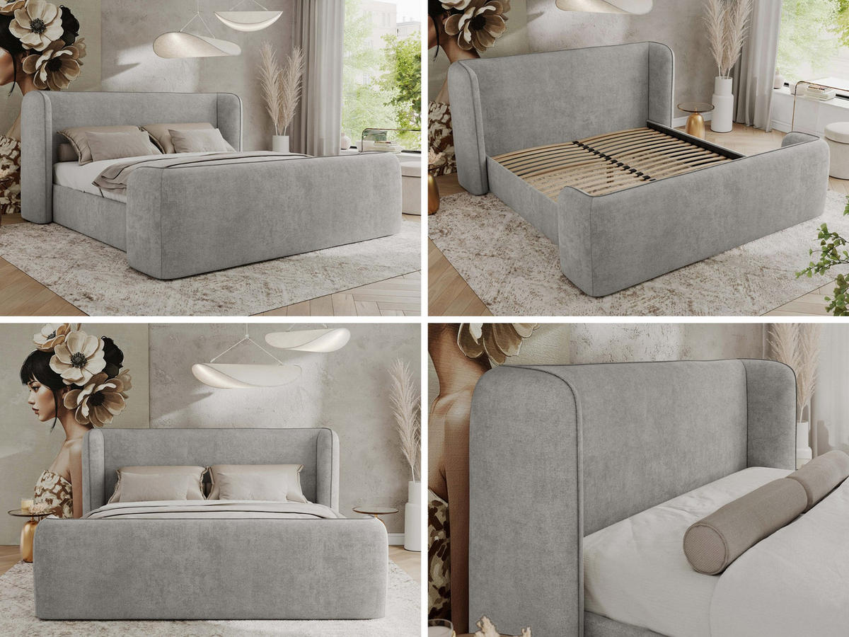 POLSTERBETT EMORA CLASSIC DUO 200/200 - Hellgrau Strukture - Pocket-Matratze - Hellgrau, Textil (200/200cm) - MKS