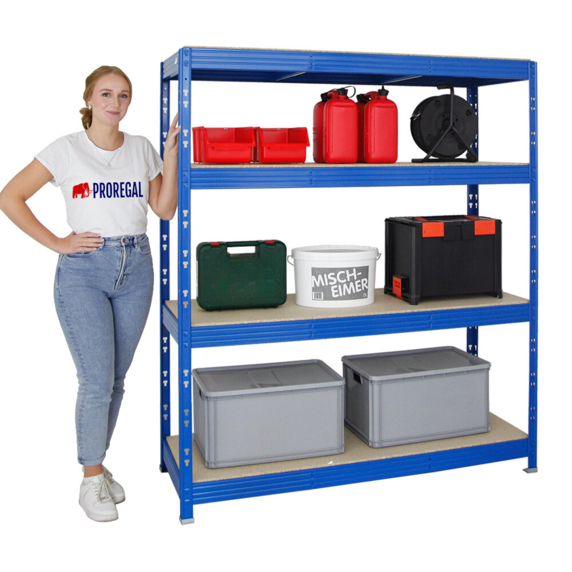 SCHWERLASTREGAL Rhino 180x160x60 cm 4 Spanplatten-Ebenen 16mm Fachlast 500 kg Blau - Blau, Metall (160/180/60cm) - PROREGAL
