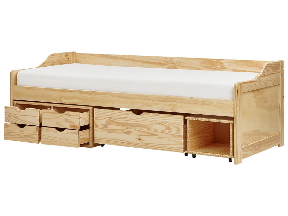 TAGESBETT mit Stauraum 90x200 cm Heller Holzfarbton Royville - Hellbraun, Holz (90/200cm) - Beliani