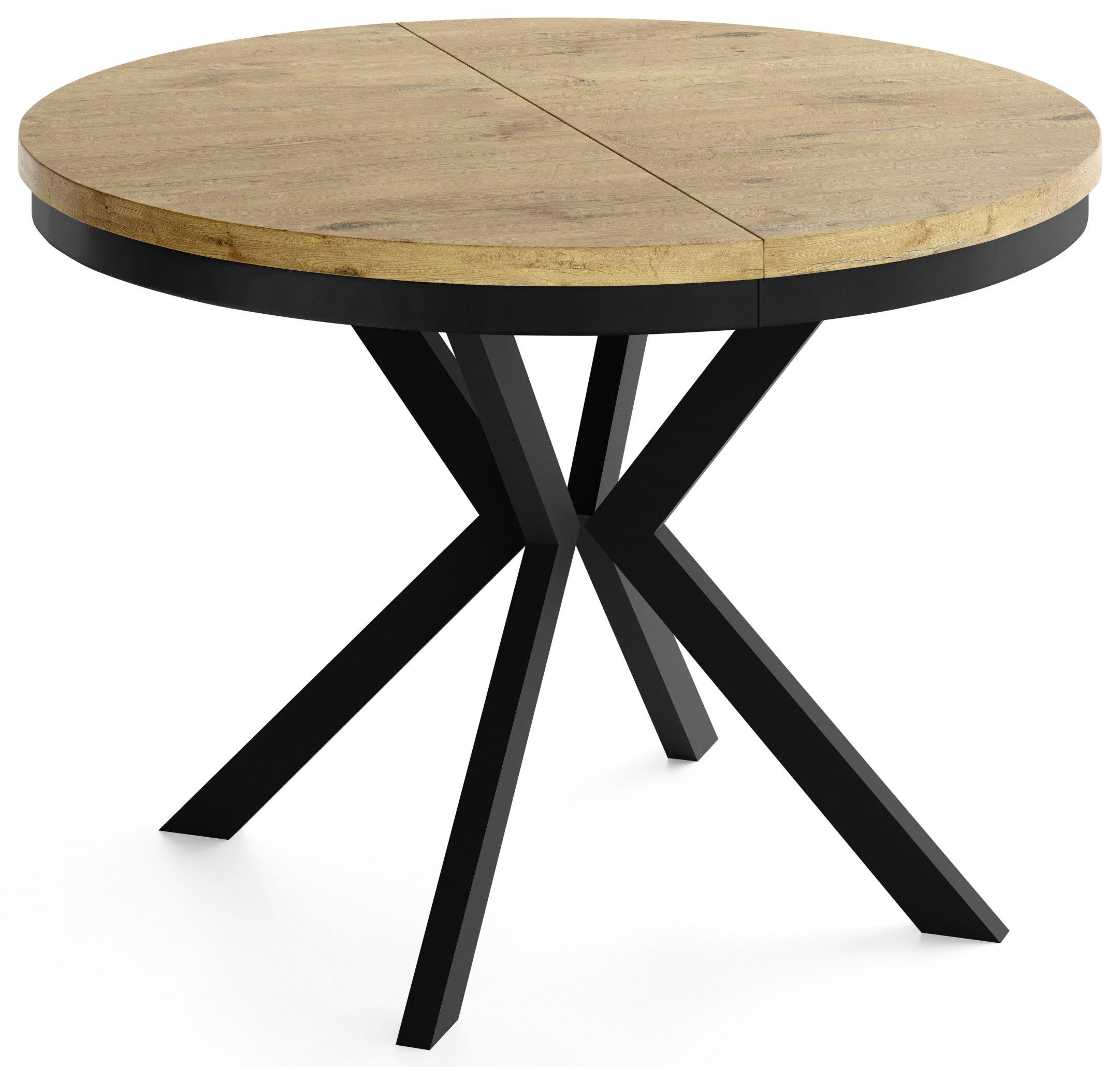 ESSTISCH Ross runder ausziehbarer, Lancelot Eiche 100-180/100/76 cm - Eichefarben/Schwarz, Holzwerkstoff/Metall (100/180/76cm) - WFL GROUP