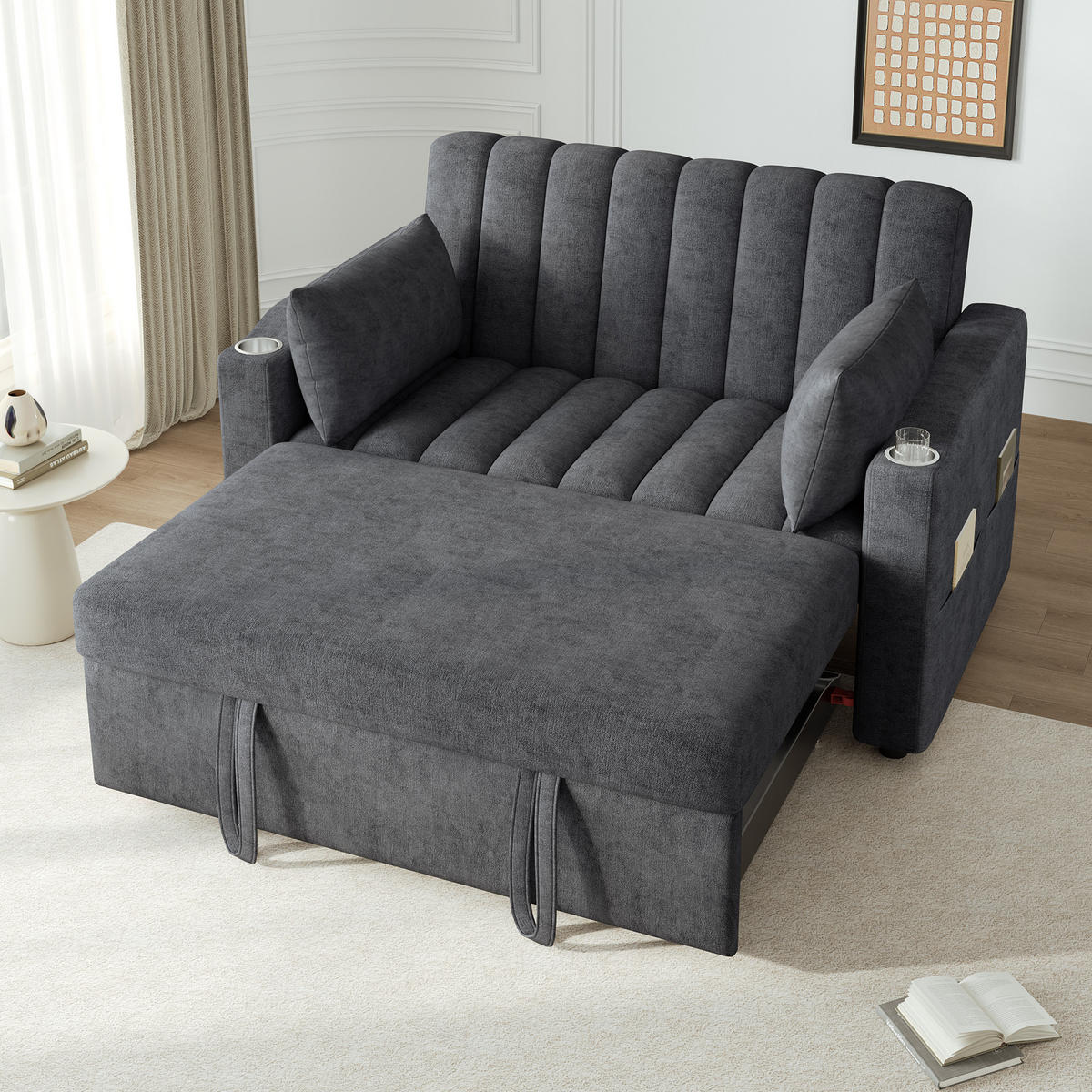 SCHLAFSOFA 136/84/84 cm in Grau – mit 3-fach verstellbarer Rückenlehne - Grau, Textil (136/84/162cm) - BEAOK
