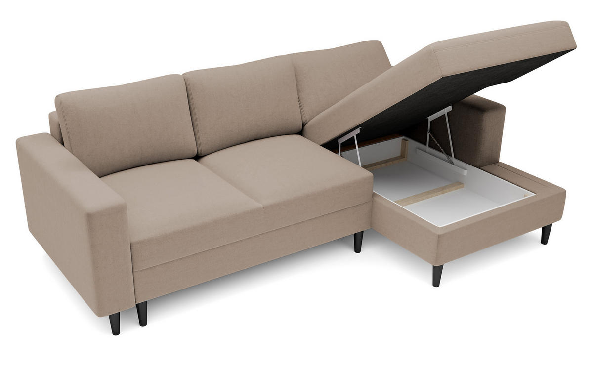 ECKSOFA Nalika Dunkelbeige Velours - Schwarz/Mokka, Holz/Textil (230/143cm) - Selsey