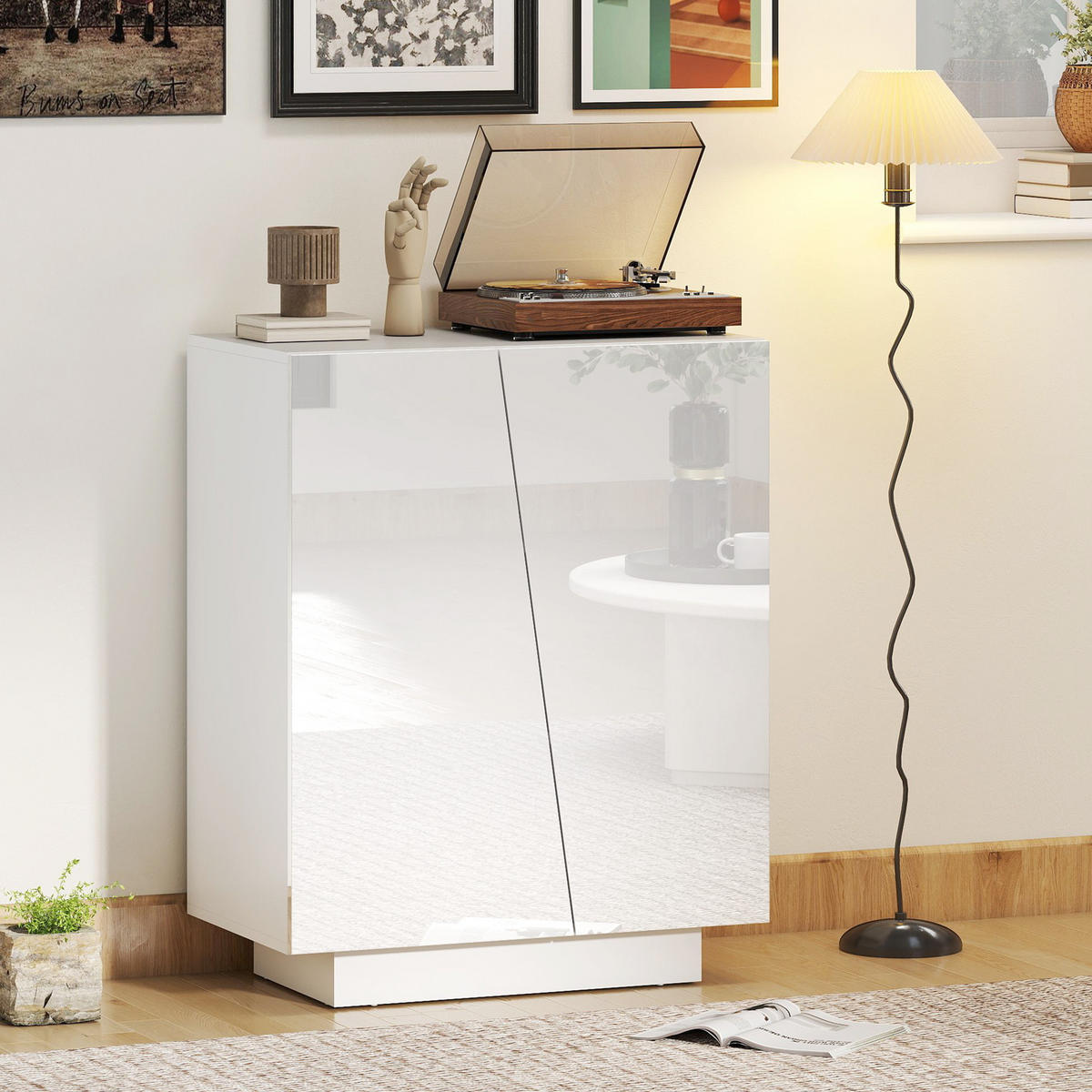 SIDEBOARD DE-11192 2 Türen mit verstellbarem Boden Weiß Hochglanz - Weiß, Holzwerkstoff (70/88/40cm) - ComfortXL