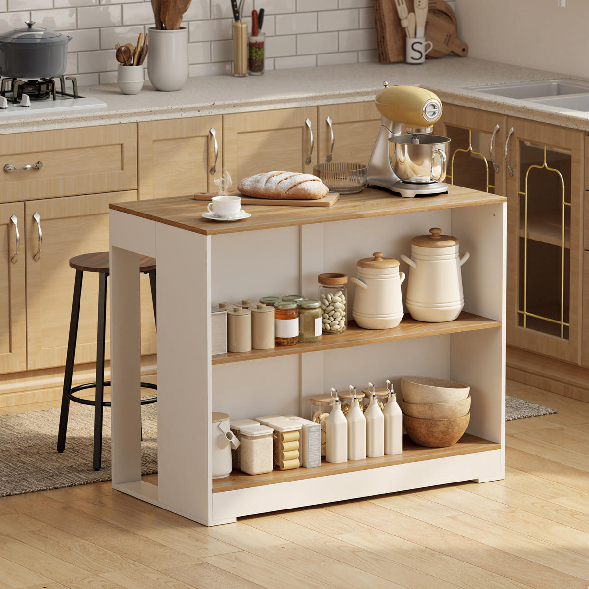 BARTISCH DE-14798 3-stufig mit 2 offenen Fächern Weiß/Holzoptik - Weiß, Holzwerkstoff (113/60/90cm) - ComfortXL