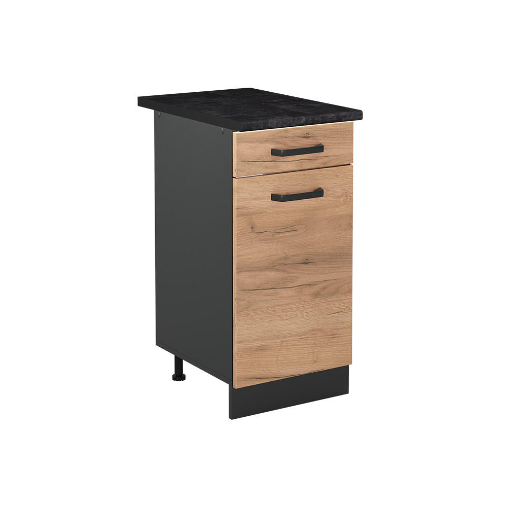 KÖKSUNDERSKÅP R-Line, Goldkraft ek/antracit, 40 cm antracitas stalviršis Honungsek, Antracit 81.6/40/60 cm