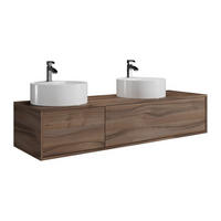 DOPPELWASCHTISCH - 150cm x 47cm - Holzspan - naturfarben dunkel - ISAURE - Naturfarben, Holz (150/32/47cm) - Vente-Unique