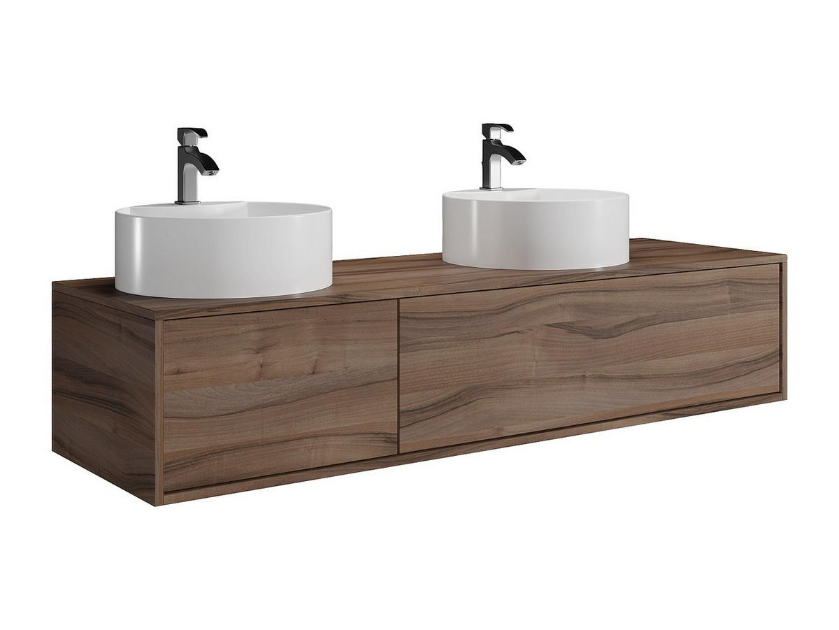 DOPPELWASCHTISCH - 150cm x 47cm - Holzspan - naturfarben dunkel - ISAURE - Naturfarben, Holz (150/32/47cm) - Vente-Unique