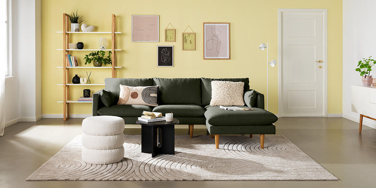 ECKSOFA mit Longchair - Webstoff - Buchefarben/Grau, Holz/Buchenholz (242/150cm) - home24