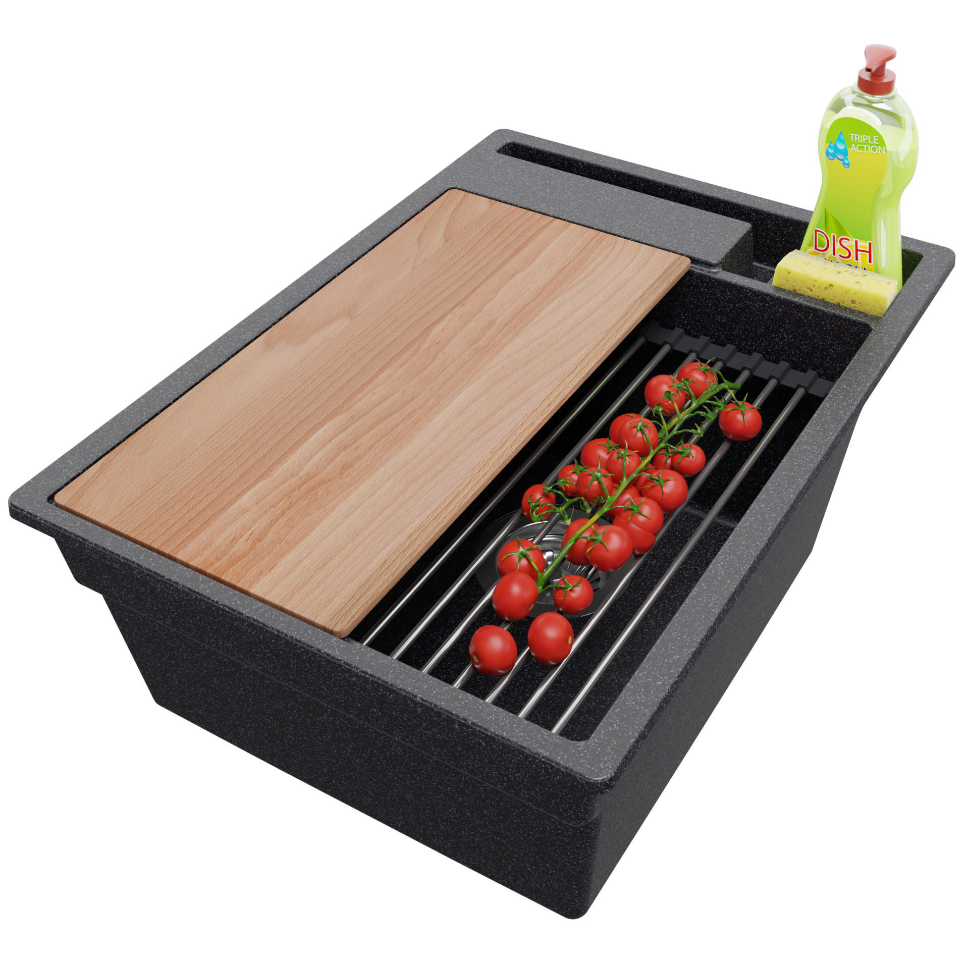 SPÜLBECKEN Oslo, 2-er set Anthrazit 38/53 cm, 1 Becken + Ablauf-Set ab 40er Unterschrank - Chromfarben/Anthrazit, Kunststoff (38/20/53cm) - Primagran