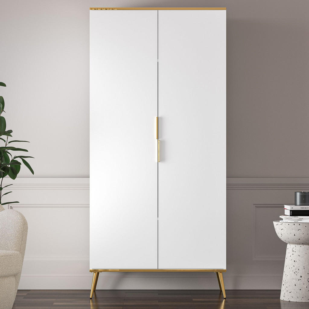 Thumbnail - Konsimo® Kleiderschrank, Weiß, Holzwerkstoff, 92x195x53 cm, Schlafzimmer, Kleiderschränke, Drehtürenschränke
